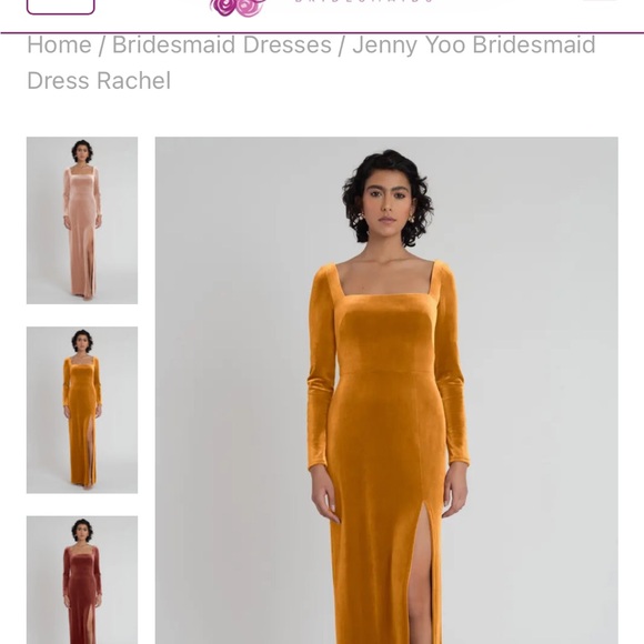 Jenny Yoo Long Sleeve Velvet Dress in Gold - Picture 1 of 5